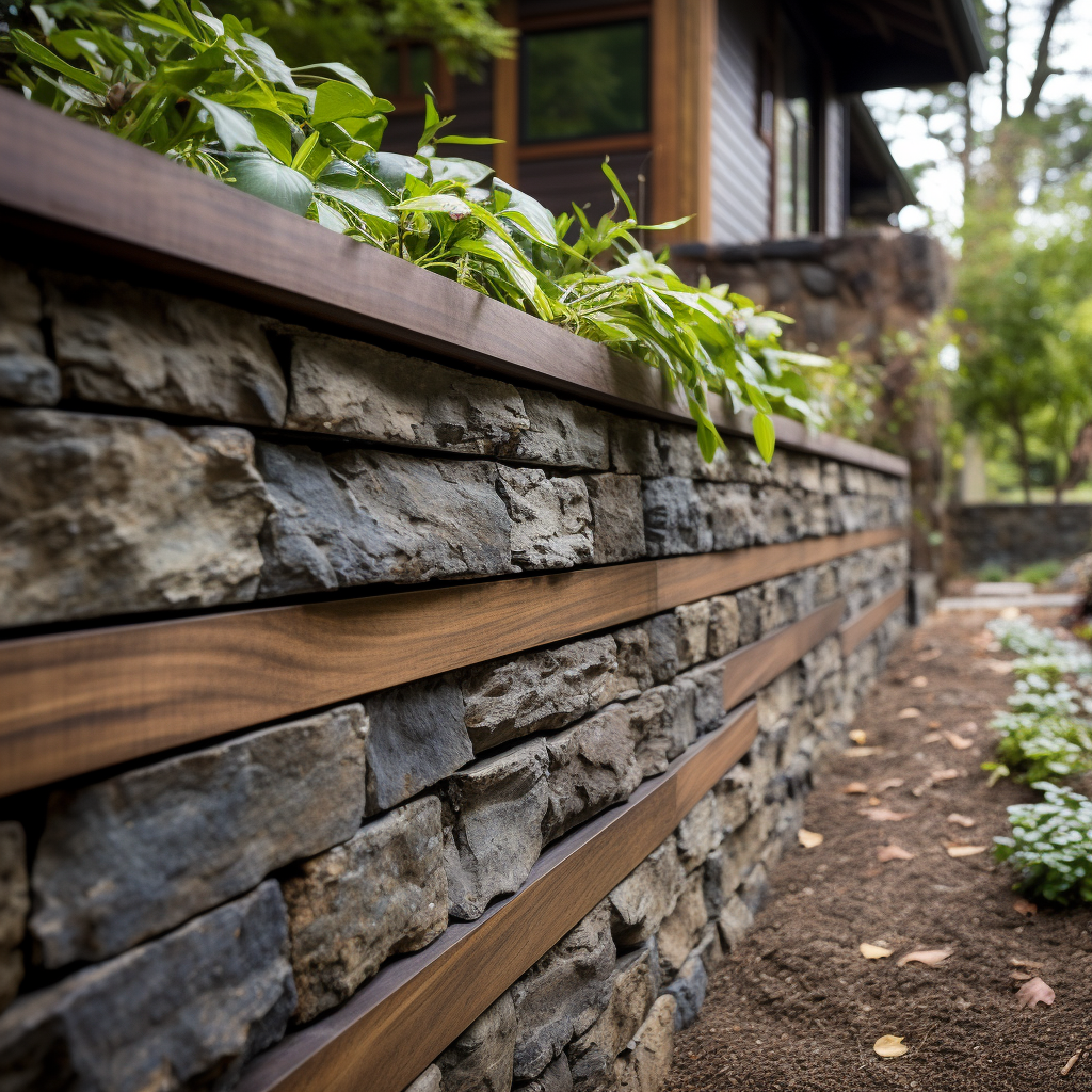Timber and Stone Fusion retaining wall